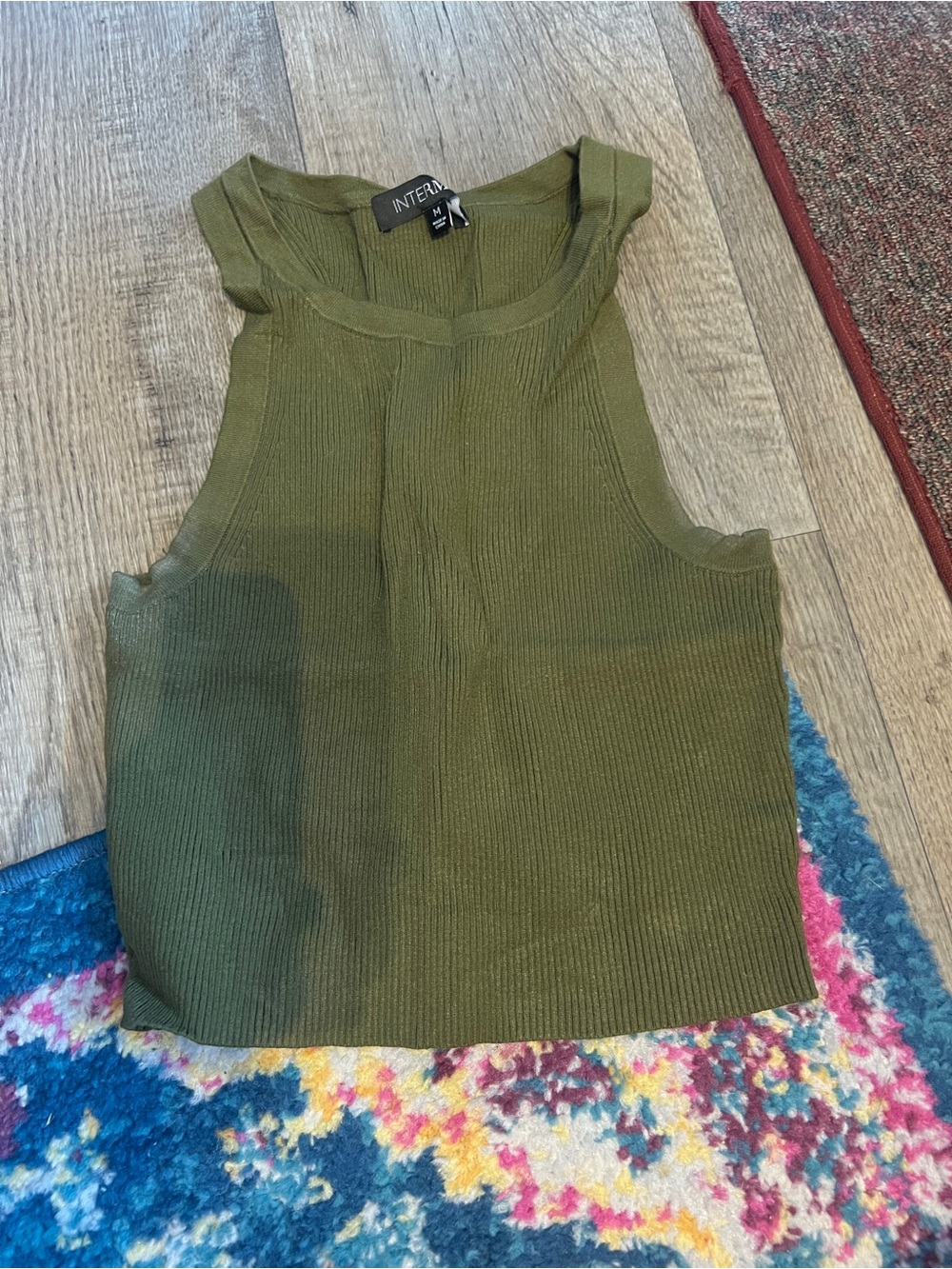 Intermix Olive Ribbed Cropped Tank Top - Picture 4 of 9